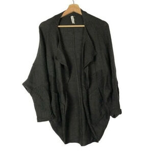 Boutique L Love Dark Gray Drape Front Knit Cardigan Sweater S/M